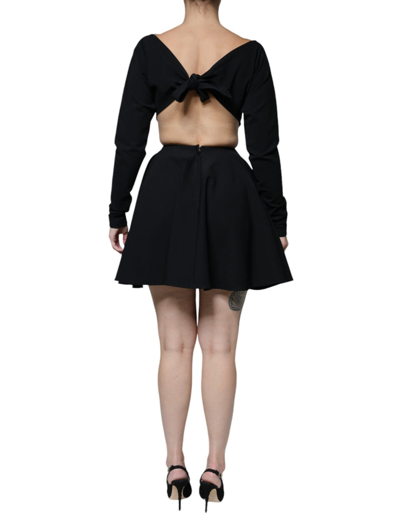 Black Viscose Cut Out A-line Long Sleeves Mini Dress Dolce & Gabbana