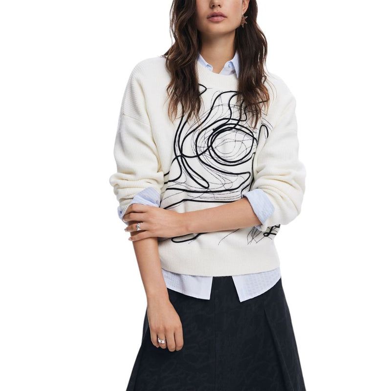 White Cotton Sweater Desigual