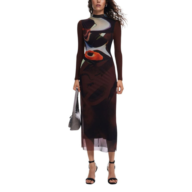 Brown Polyester Dress Desigual