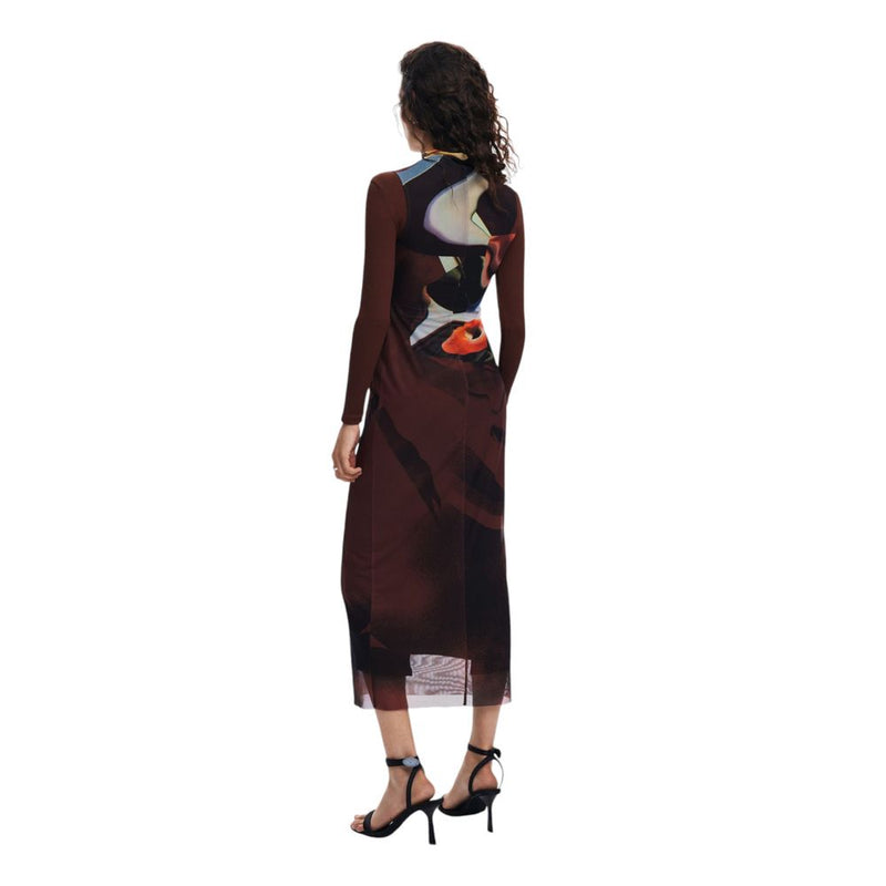 Brown Polyester Dress Desigual