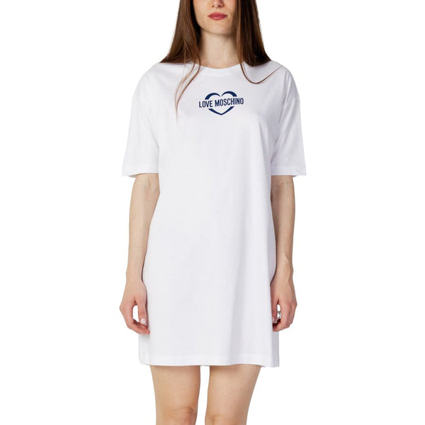 White Cotton Dress Love Moschino