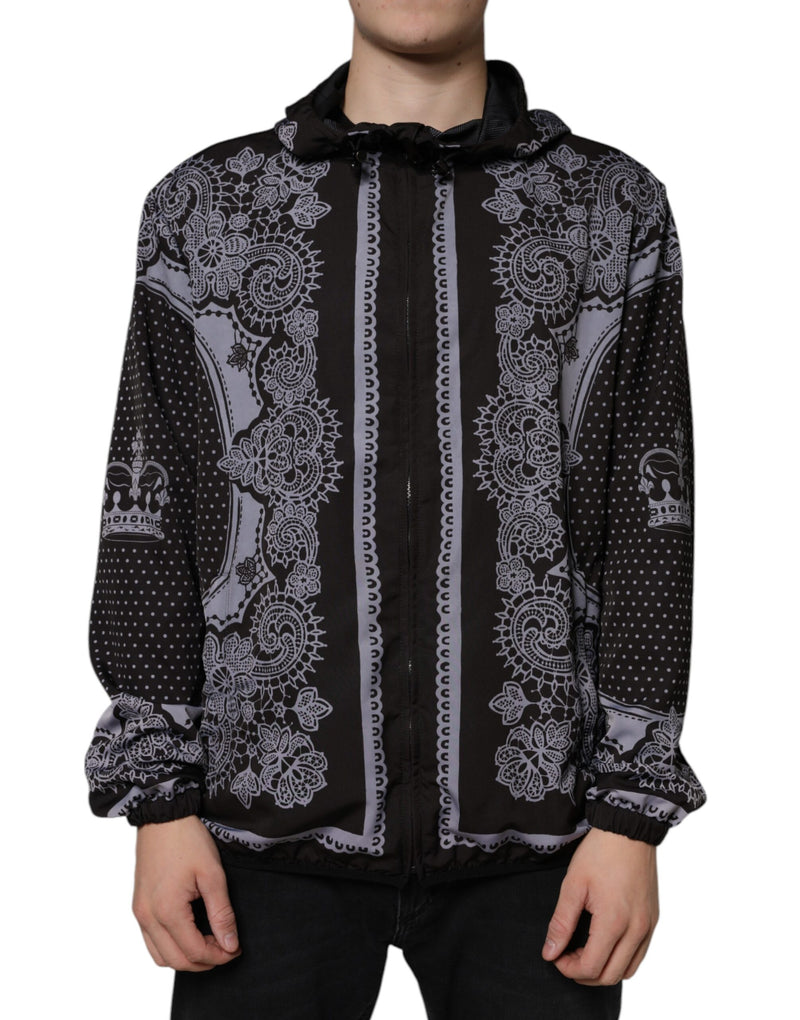 Black Bandana Hooded Full Zip Bomber Jacket Dolce & Gabbana