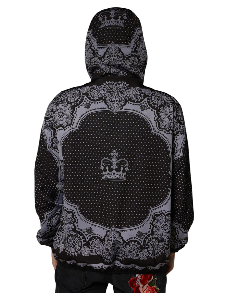 Black Bandana Hooded Full Zip Bomber Jacket Dolce & Gabbana