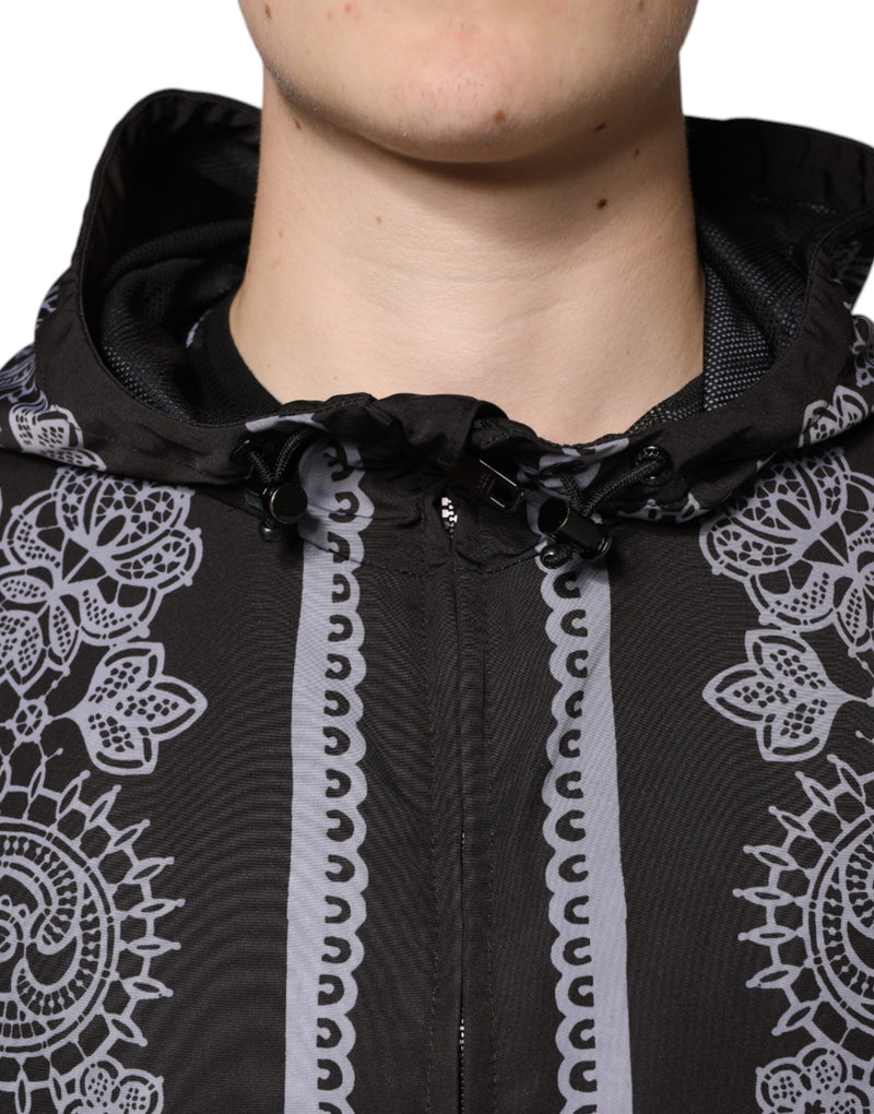 Black Bandana Hooded Full Zip Bomber Jacket Dolce & Gabbana