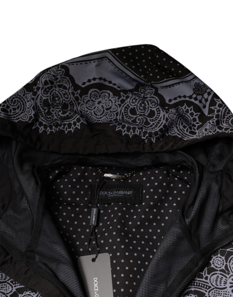 Black Bandana Hooded Full Zip Bomber Jacket Dolce & Gabbana