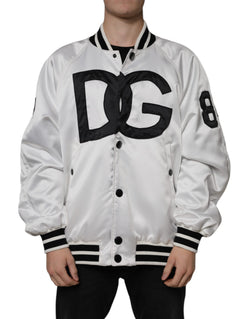 White Polyester Logo Full Zip Bomber Jacket Dolce & Gabbana