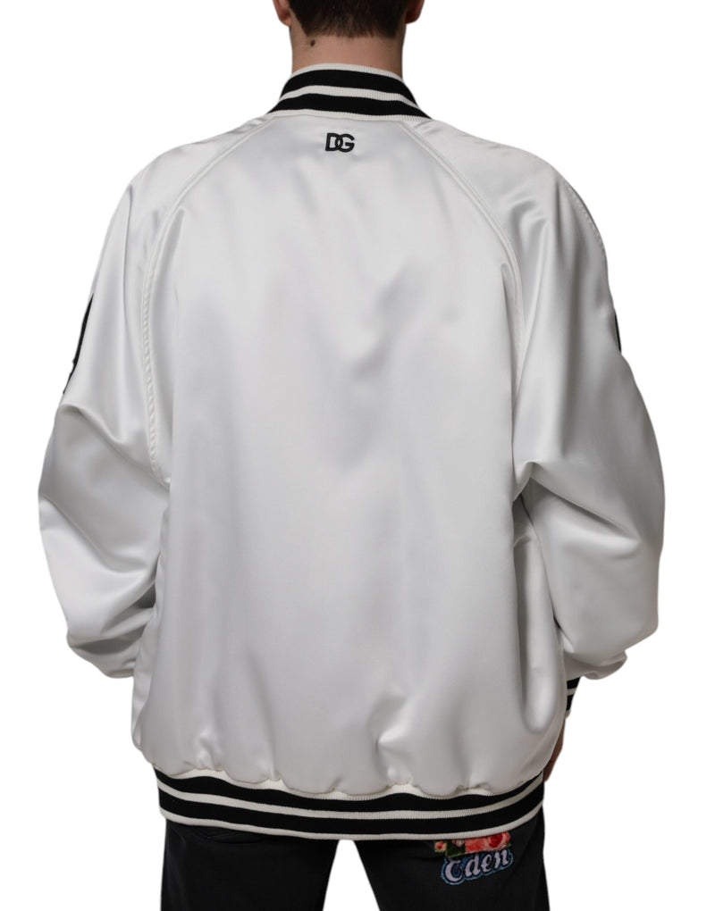 White Polyester Logo Full Zip Bomber Jacket Dolce & Gabbana