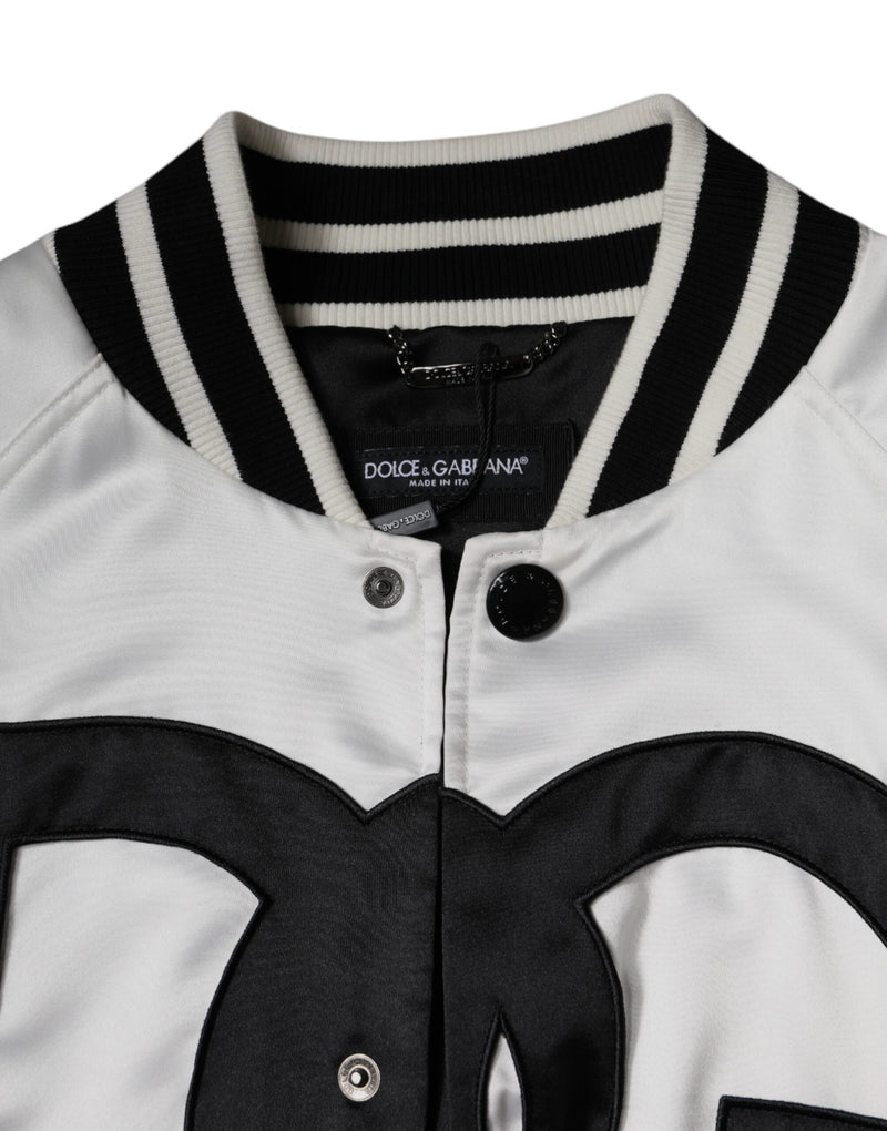 White Polyester Logo Full Zip Bomber Jacket Dolce & Gabbana