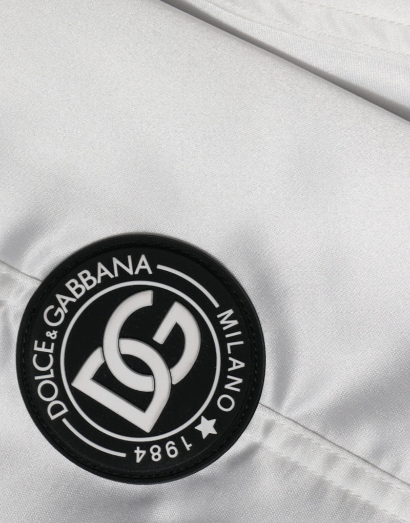 White Polyester Logo Full Zip Bomber Jacket Dolce & Gabbana