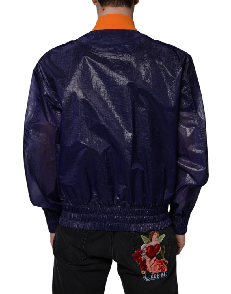 Blue Cotton Stretch Full Zip Bomber Jacket Dolce & Gabbana