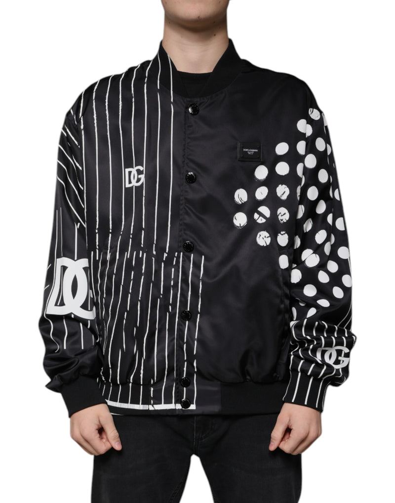 Black Polka Dot Stripe Nylon Bomber Jacket Dolce & Gabbana