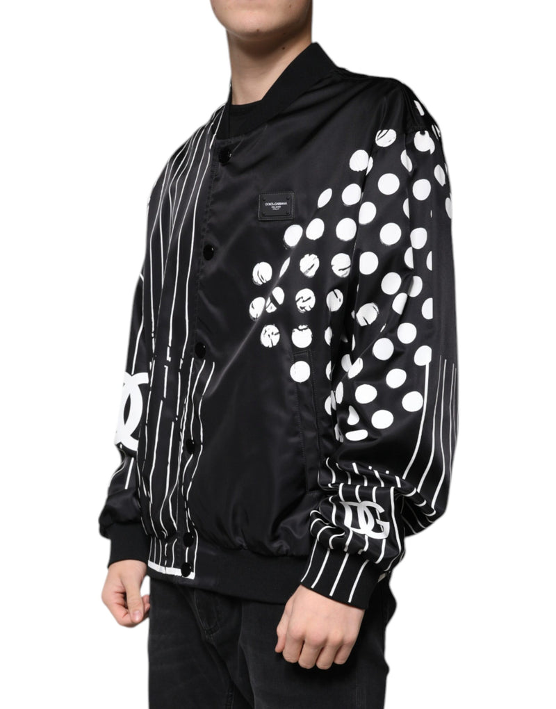 Black Polka Dot Stripe Nylon Bomber Jacket Dolce & Gabbana