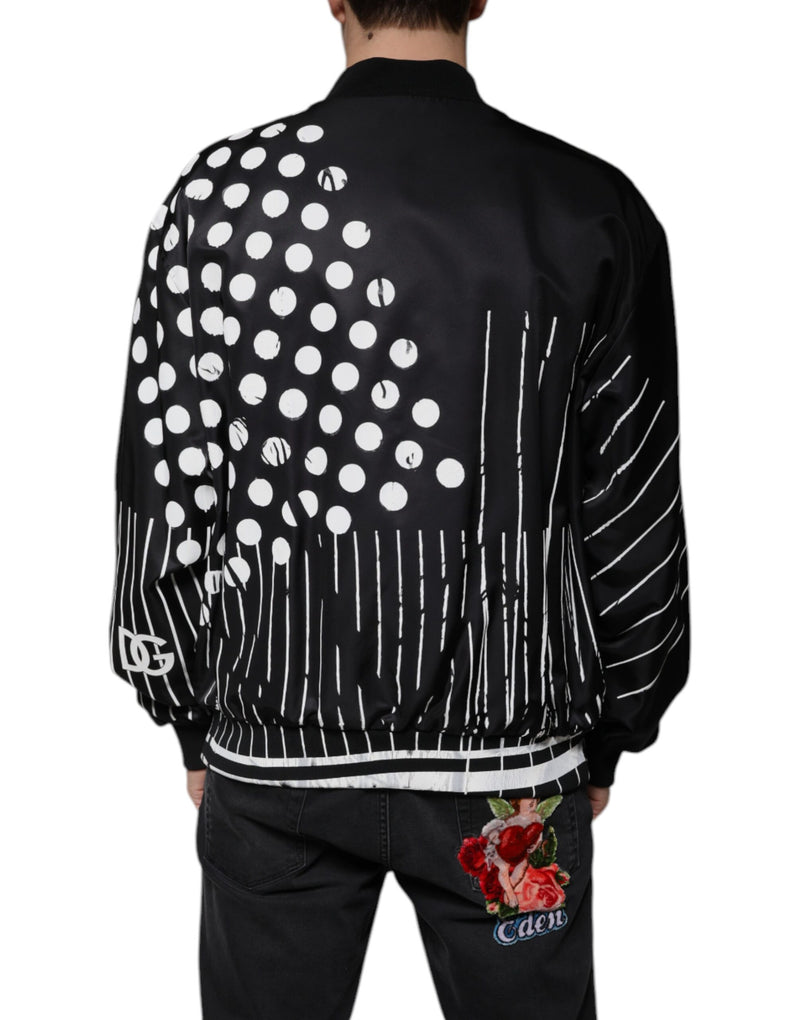 Black Polka Dot Stripe Nylon Bomber Jacket Dolce & Gabbana