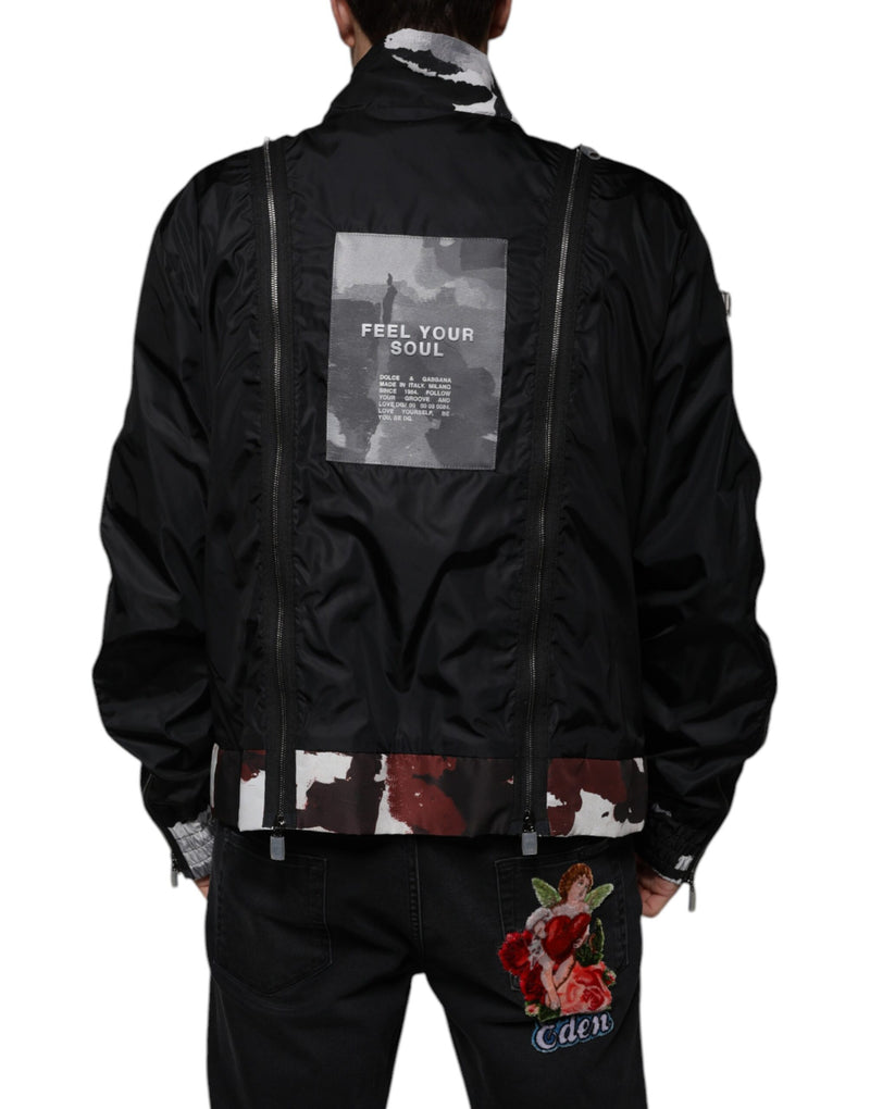 Black Nylon Full Zip Men Bomber Jacket Dolce & Gabbana