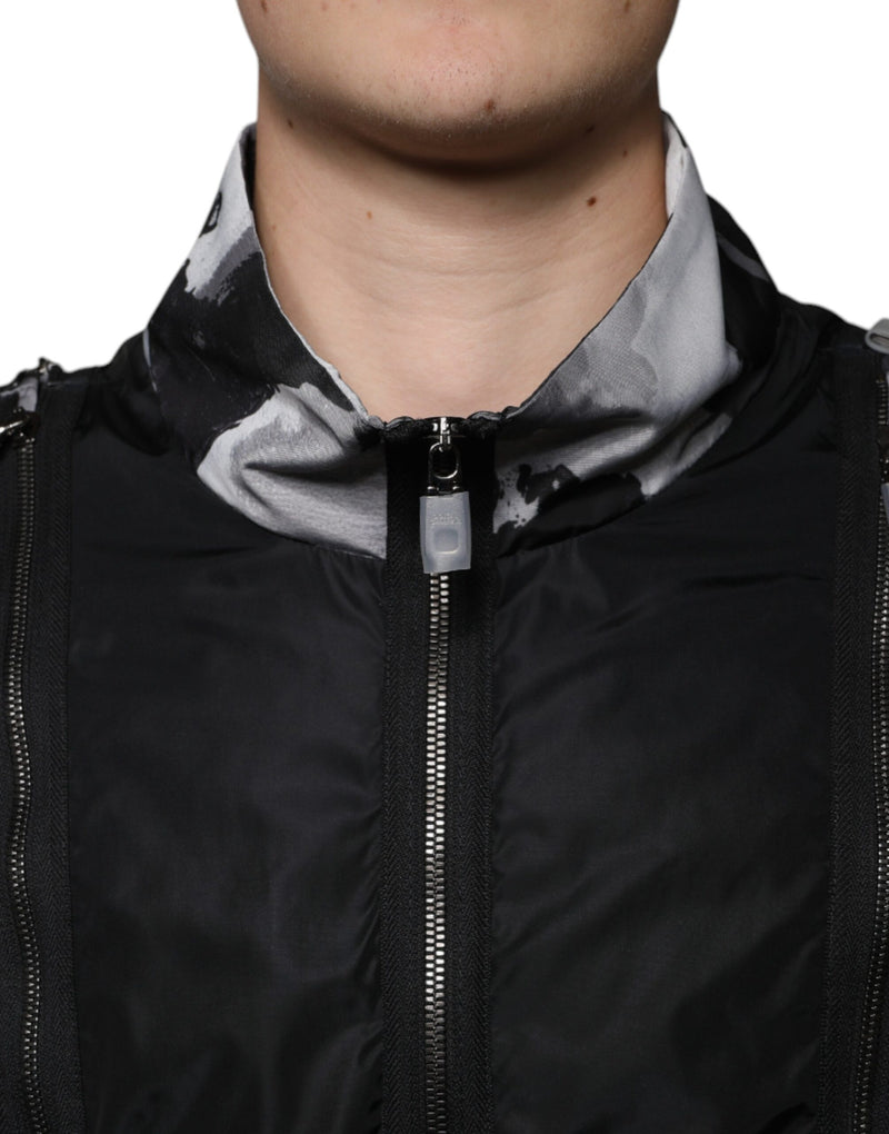 Black Nylon Full Zip Men Bomber Jacket Dolce & Gabbana