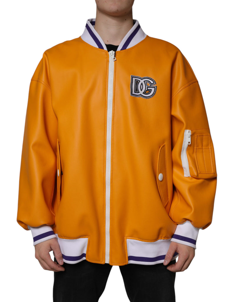 Orange White Full Zip Jersey Bomber Jacket Dolce & Gabbana