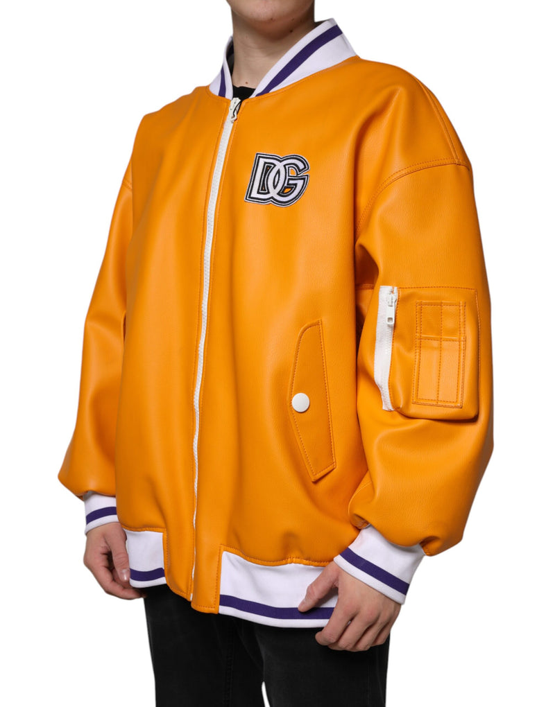 Orange White Full Zip Jersey Bomber Jacket Dolce & Gabbana