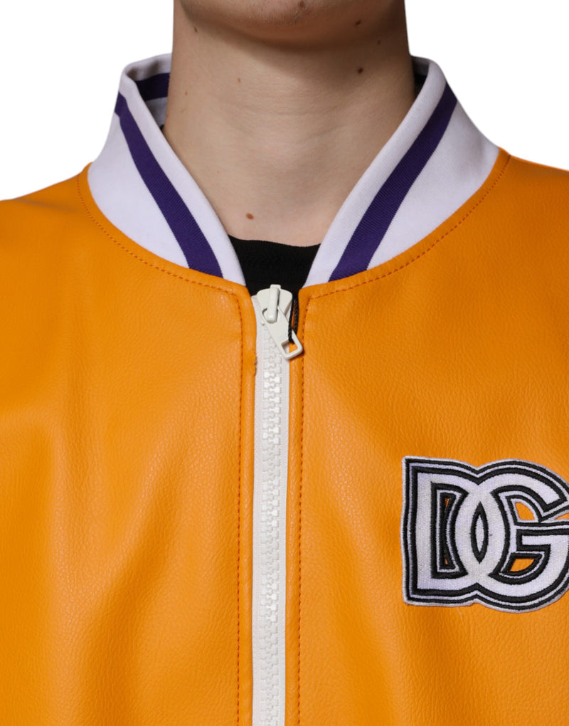 Orange White Full Zip Jersey Bomber Jacket Dolce & Gabbana