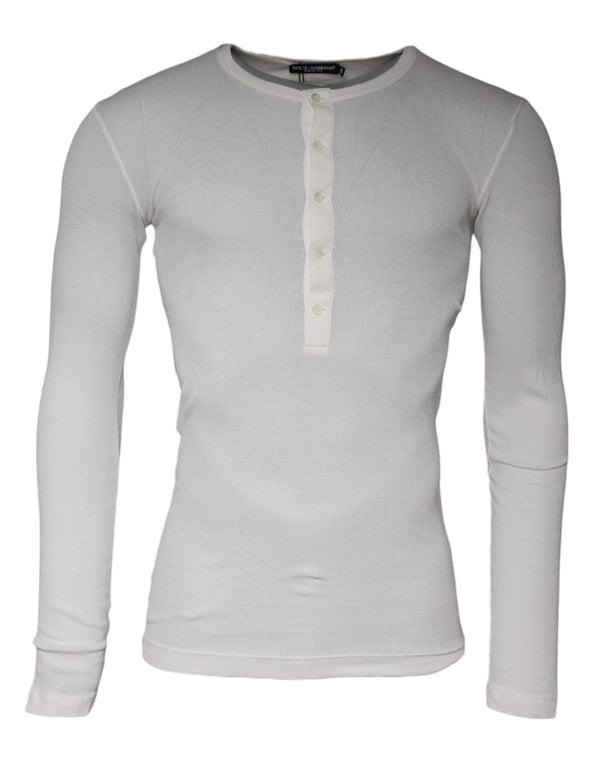 White Cotton Buttoned Long Sleeves T-shirt Dolce & Gabbana