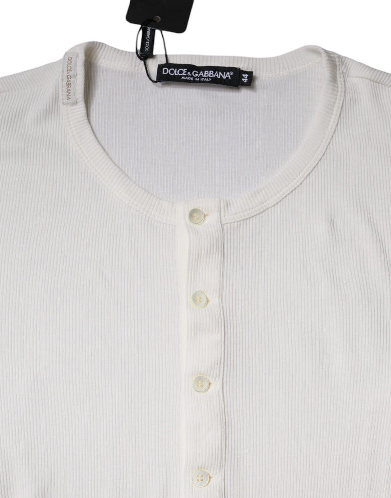 White Cotton Buttoned Long Sleeves T-shirt Dolce & Gabbana