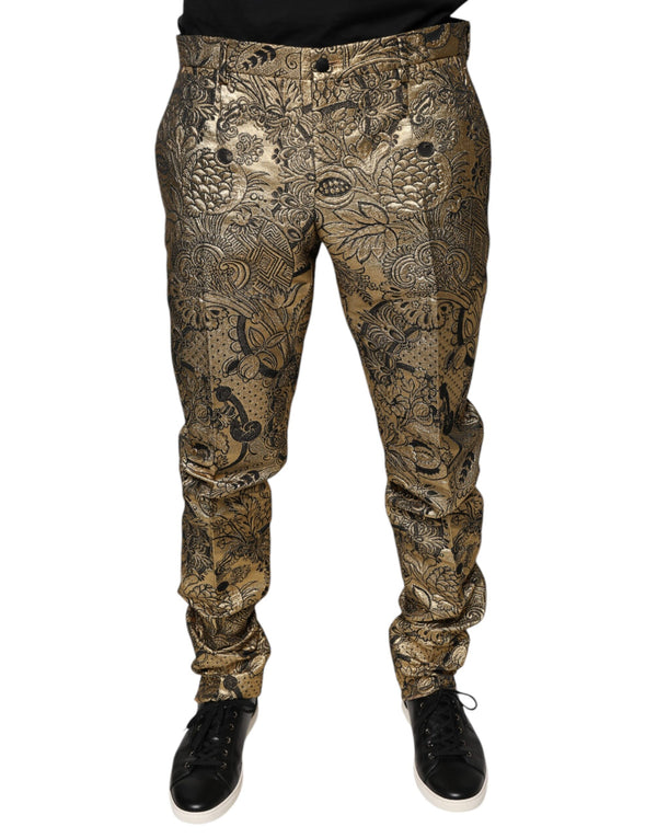 Gold Floral Jacquard Men Dress Pants Dolce & Gabbana