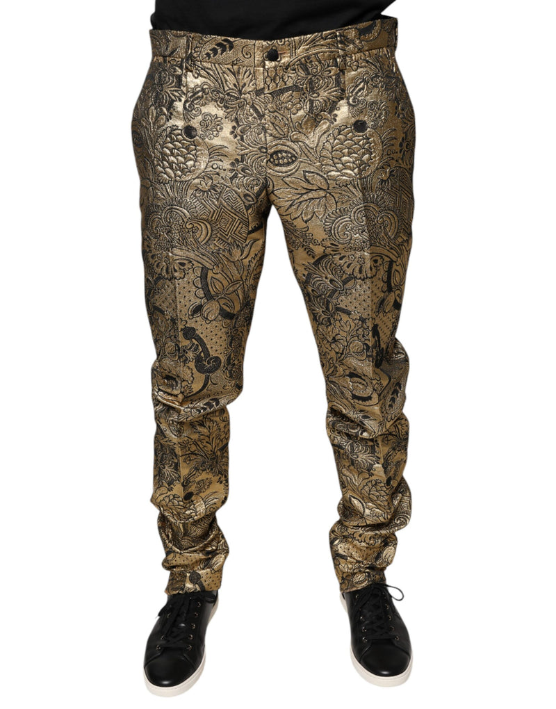 Gold Floral Jacquard Men Dress Pants Dolce & Gabbana