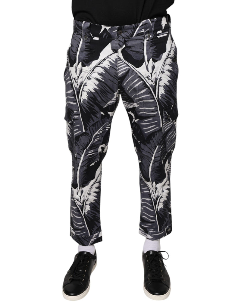 Gray Banana Leaf Cotton Stretch Capri Pants Dolce & Gabbana