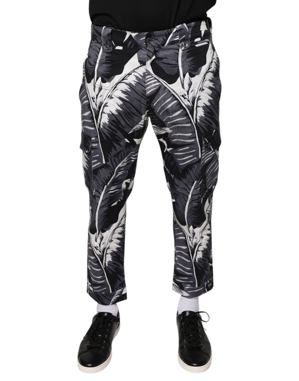 Gray Banana Leaf Cotton Stretch Capri Pants Dolce & Gabbana