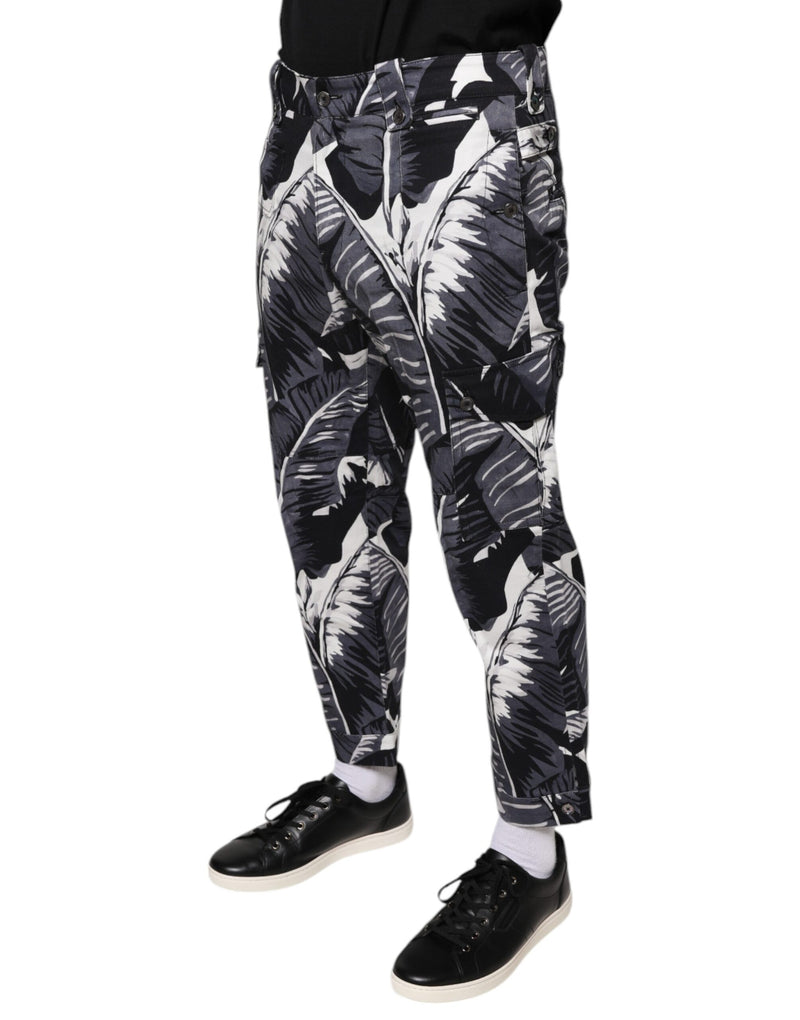 Gray Banana Leaf Cotton Stretch Capri Pants Dolce & Gabbana