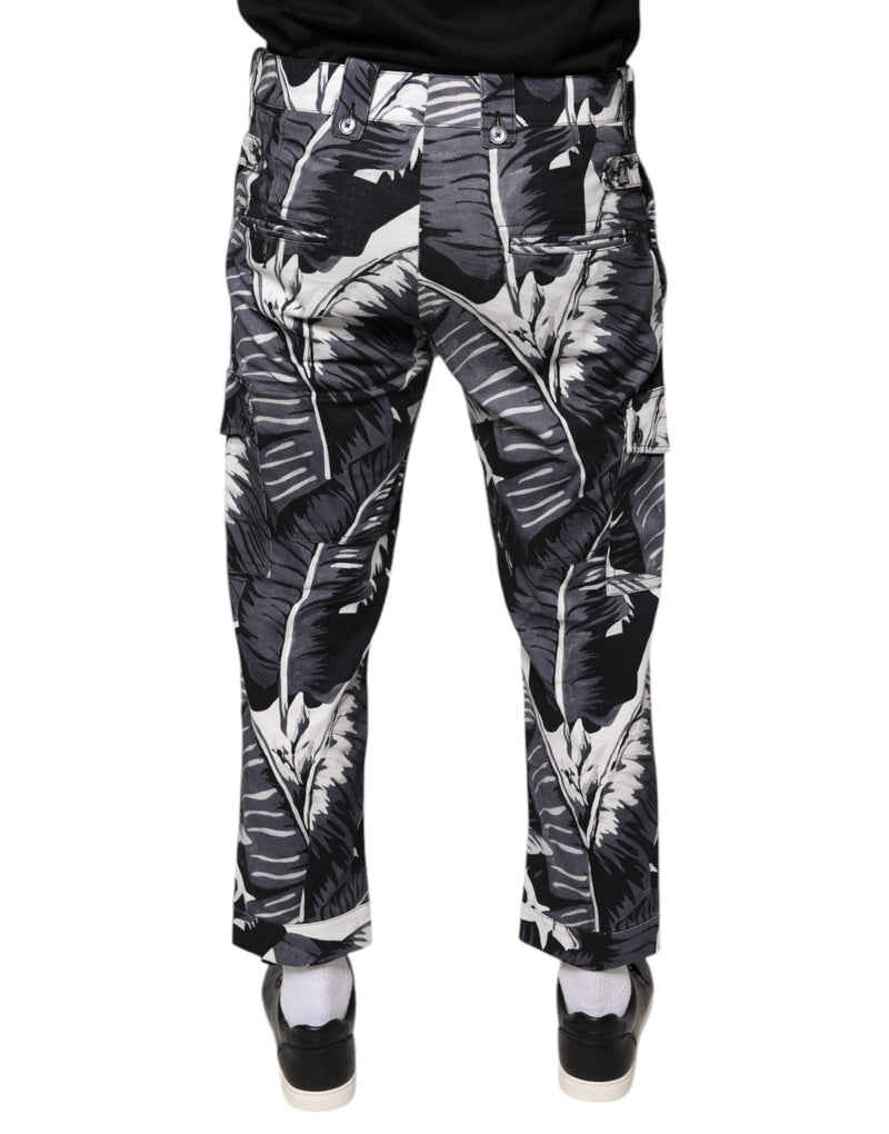 Gray Banana Leaf Cotton Stretch Capri Pants Dolce & Gabbana