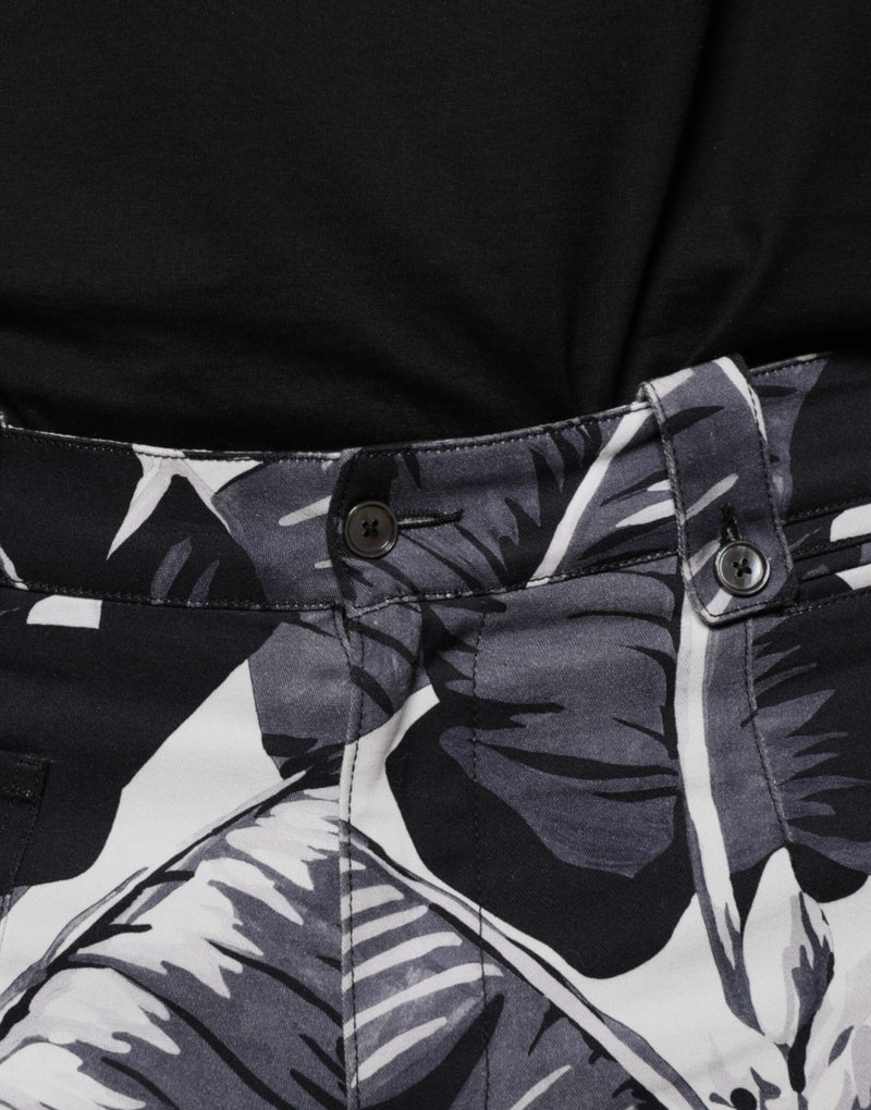 Gray Banana Leaf Cotton Stretch Capri Pants Dolce & Gabbana