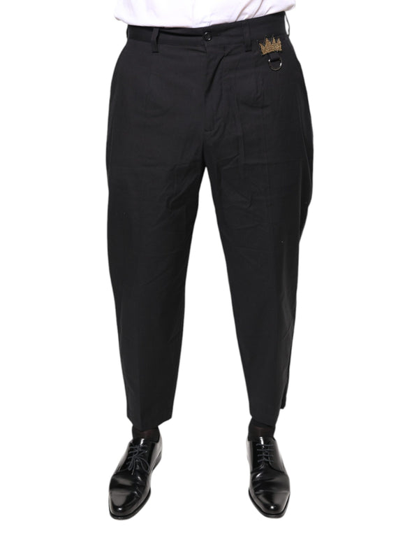 Black Crown Cotton Dress Pants Dolce & Gabbana