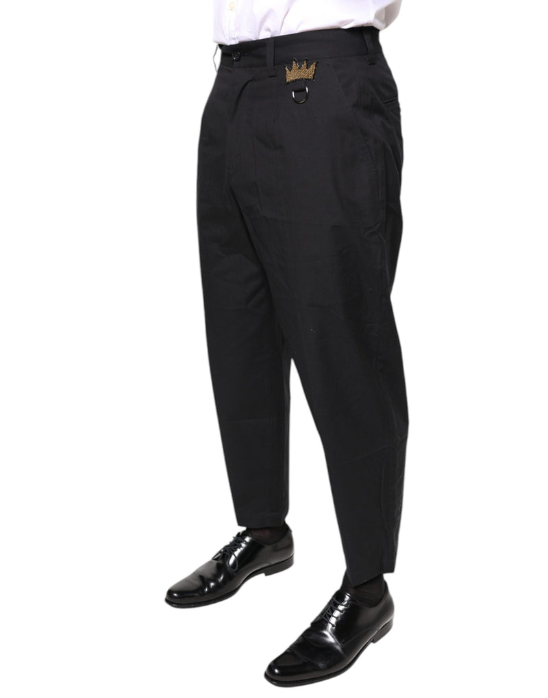 Black Crown Cotton Dress Pants Dolce & Gabbana