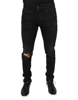 Black Tattered Cotton Skinny Men Denim Jeans Dolce & Gabbana