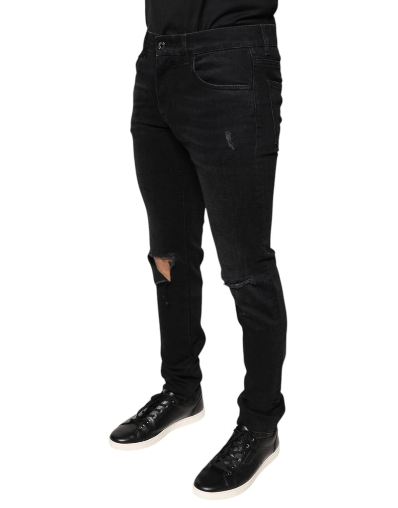 Black Tattered Cotton Skinny Men Denim Jeans Dolce & Gabbana