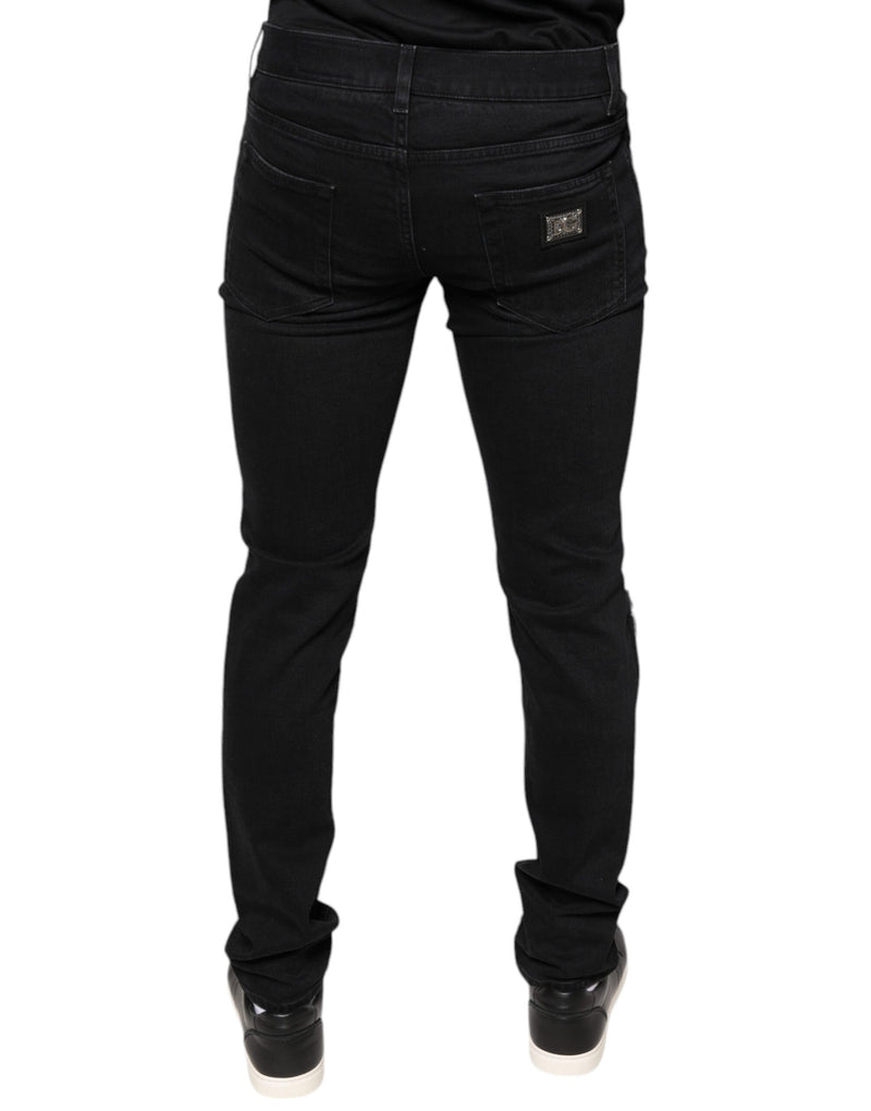 Black Tattered Cotton Skinny Men Denim Jeans Dolce & Gabbana