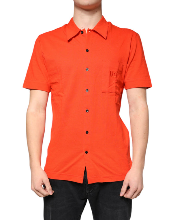 Orange Cotton Button Down Casual Polo Shirt Dolce & Gabbana