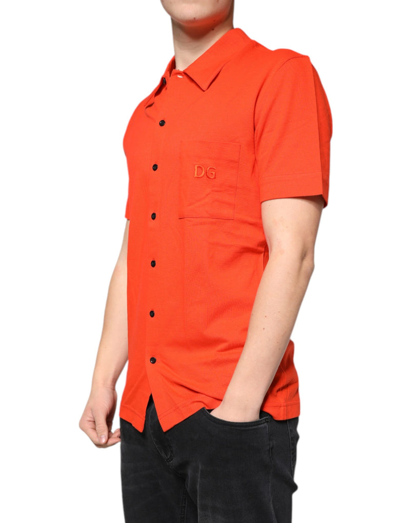 Orange Cotton Button Down Casual Polo Shirt Dolce & Gabbana