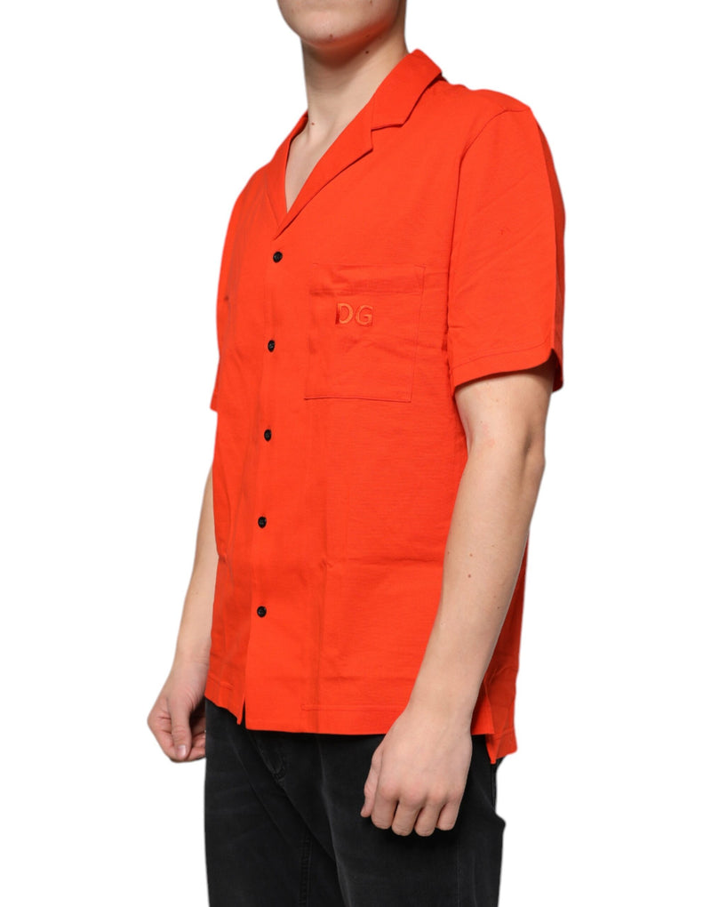 Orange Cotton Button Down Casual Polo Shirt Dolce & Gabbana