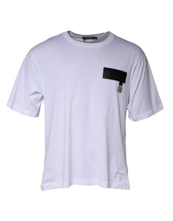 White Logo Patch Cotton Crew Neck T-shirt Dolce & Gabbana