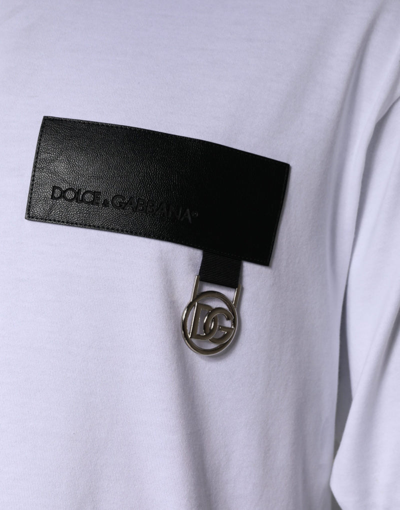 White Logo Patch Cotton Crew Neck T-shirt Dolce & Gabbana