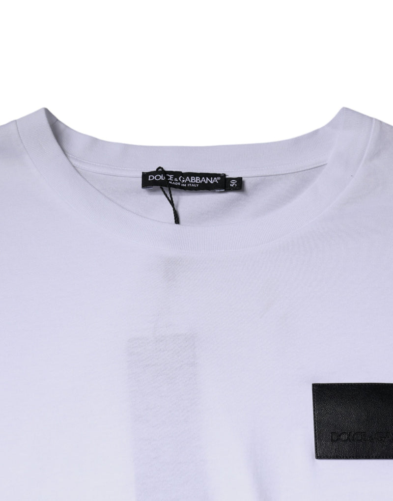 White Logo Patch Cotton Crew Neck T-shirt Dolce & Gabbana