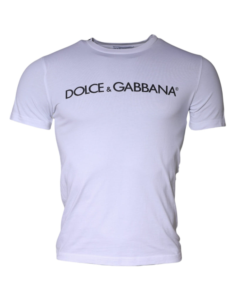 White Logo Print Cotton Crew Neck T-shirt Dolce & Gabbana