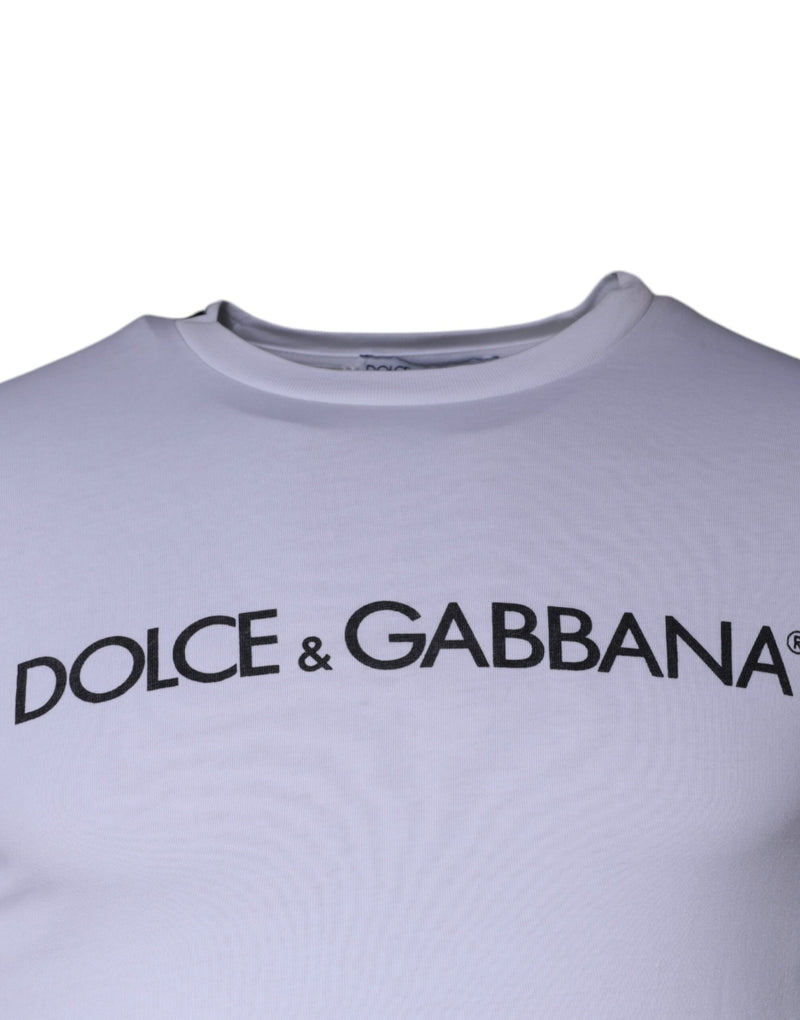 White Logo Print Cotton Crew Neck T-shirt Dolce & Gabbana