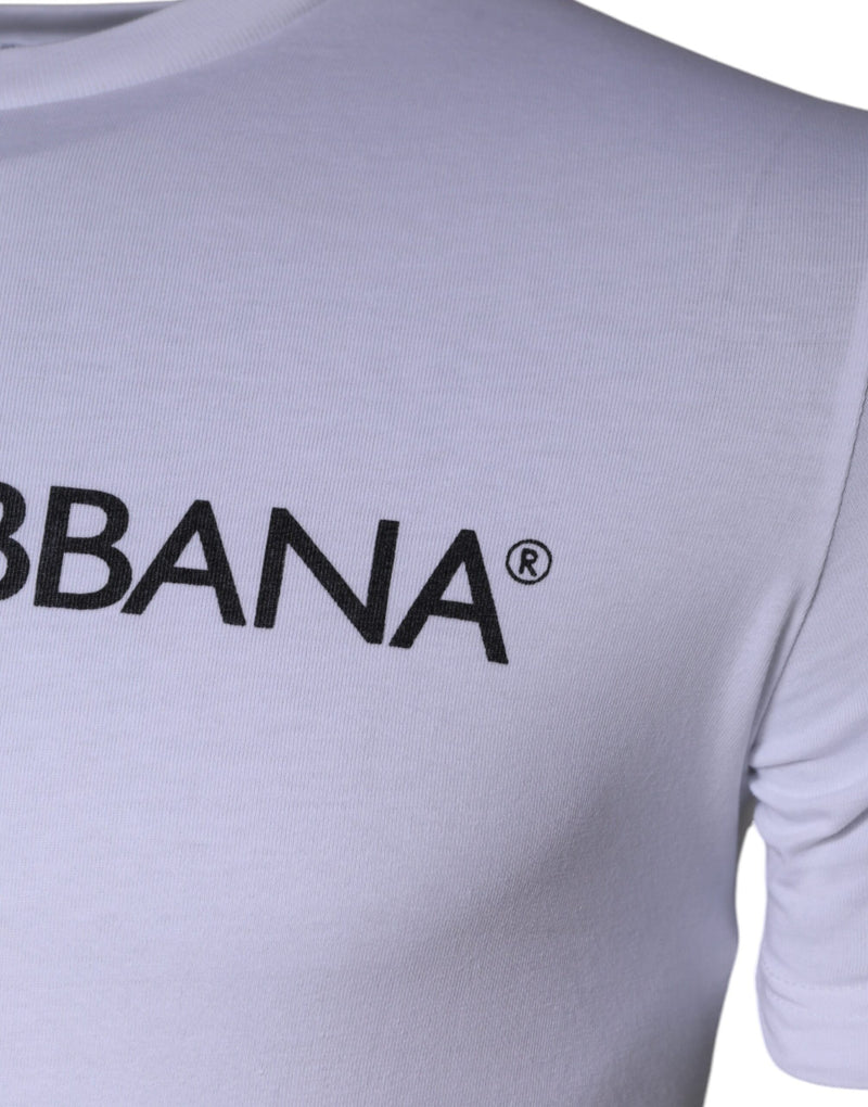 White Logo Print Cotton Crew Neck T-shirt Dolce & Gabbana