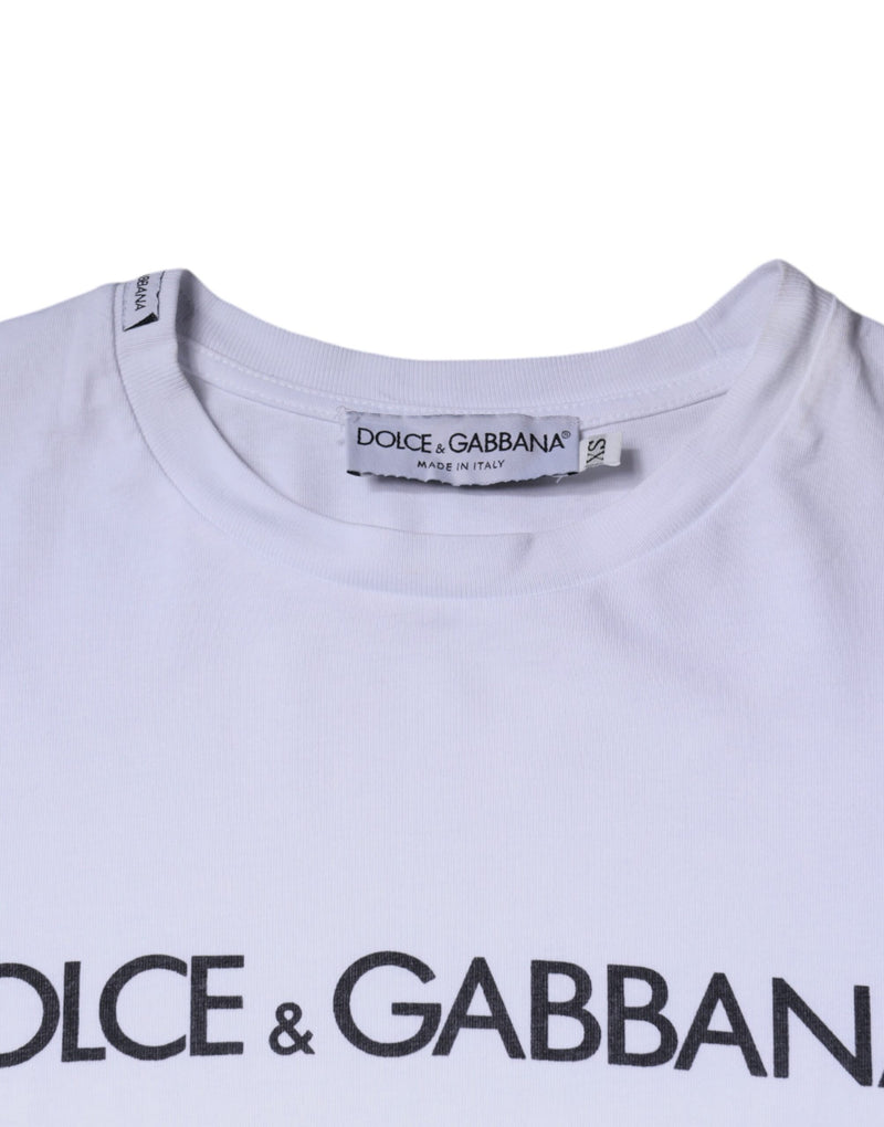 White Logo Print Cotton Crew Neck T-shirt Dolce & Gabbana