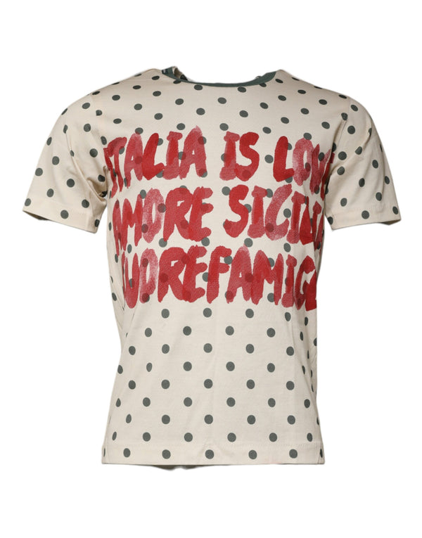 Beige Graphic Print Polka Dot Cotton T-shirt Dolce & Gabbana