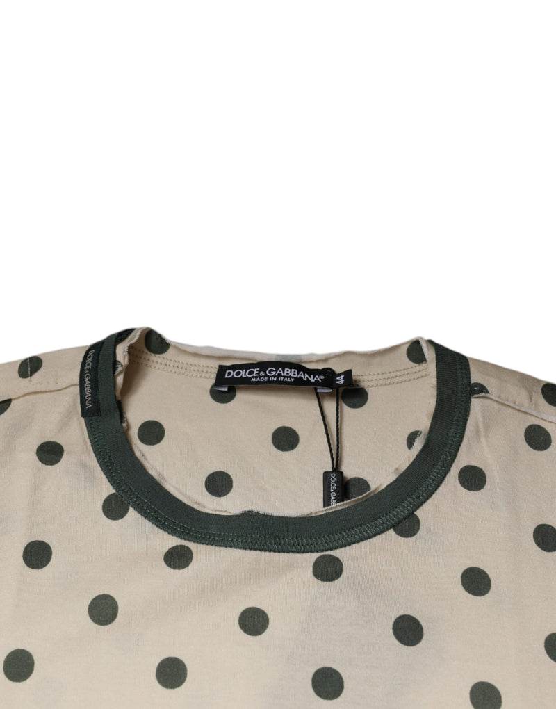 Beige Graphic Print Polka Dot Cotton T-shirt Dolce & Gabbana