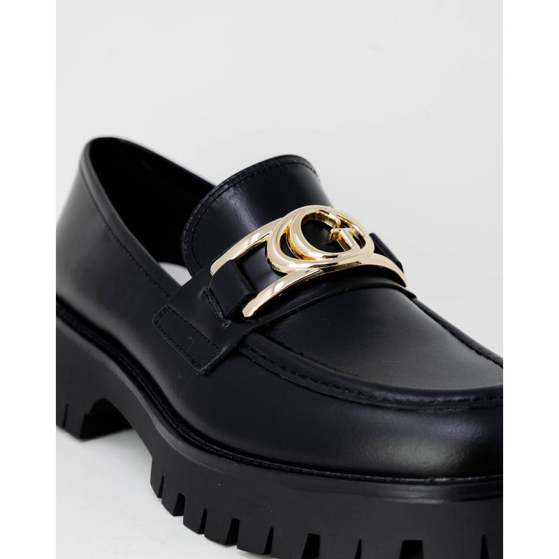 Black Leather Flat Shoe Guess