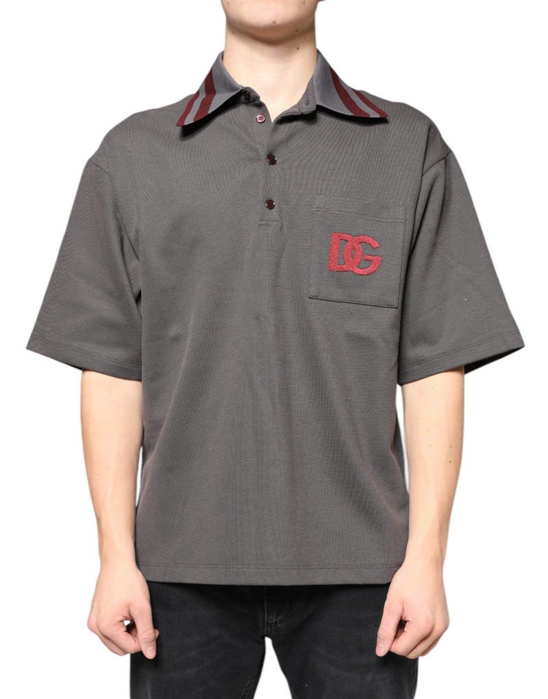 Gray DG Embroidery Collared Men Polo T-shirt Dolce & Gabbana